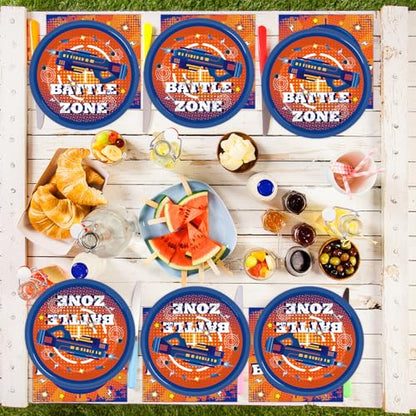 48Pcs Dart War Paper Plates and Napkins Dart War Party Decorations Blue and Orange Birthday Party Supplies Battle Video Game Disposable Tableware Set for Kids Boys' Birthday Baby Shower Serves 24 - style: Dart War