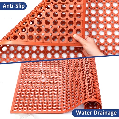 Outdoor Rubber Mat Kitchen Anti-Fatigue Entrance Floor Mats (24"x 36") Commercial Restaurant Bar Floor Mat New Outside Rubber Non Slip Drainage Mat Red - size: 36"L x 36"W x 0.4"Th