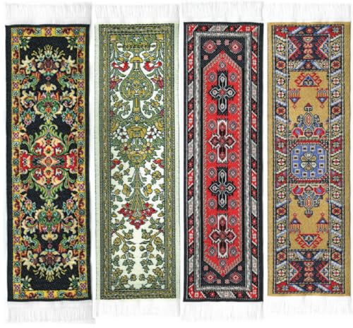 Oriental Carpet Bookmark Black Ifshan, Authentic Woven Carpet - Rug Bookmarks - Beautiful, Elegant, Good Quality, Woven Cloth Bookmarks! Best Gifts for Men Women Teens Teachers & Librarians - size: Pack of 4, style: Ifshan