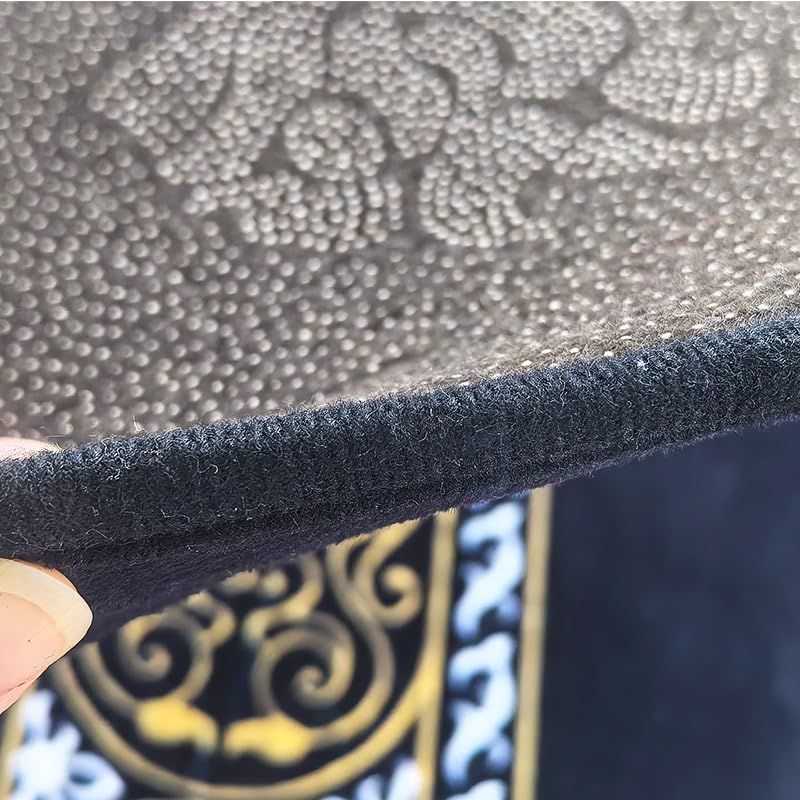 Premium Soft Velvet Comfortable Muslim Prayer Rug with Traditional Kaaba Cover Design Theme, Thick Padding for Comfort, Extra Wide Layout, Non-Crumbling & Non-Slip Base (Black). - color: Black