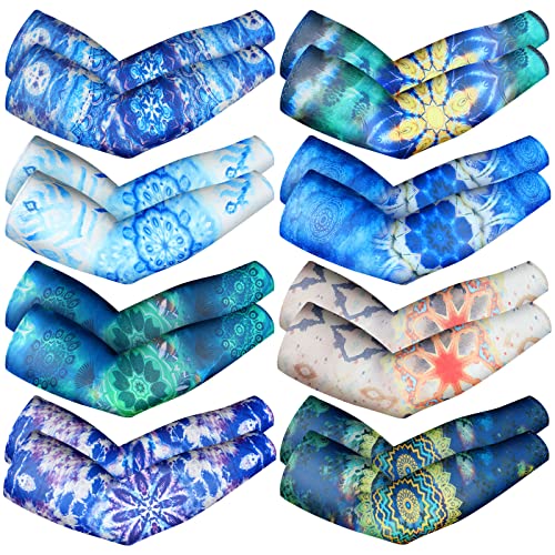 Mepase 8 Pairs Gardening Sleeves Sports Mandalas Arm Sleeves for Women Men UV Sun Protection Cooling Sleeves Arm Protection for Gardeners Arm Sleeves Cover for Farm