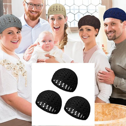 3pcs Knit Kufi Hats for Men Muslim Prayer Cap Islamic Ramadan Eid Taqiyah Cap Koofi Topi Beanie Skull Hat Under Hat - color: Black