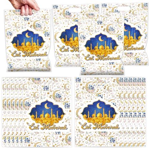 Falueqg Ramadan Party Favor Bags - 50 Pcs Eid Mubarak Goodie Candy Treat Bags Ramadan Kareem Castle Pattern Party Supplies for Muslim Islamic Eid Al Fitr Muslim Decorations - color: Ramadan