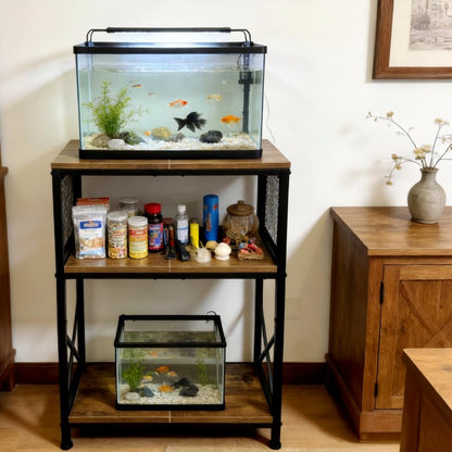 SwaaVee Fish Tank Stand, 10 Gallon Aquarium Stand, 3-Tier Metal Storage Shelf, 20.47"×11.42"×31.69" Heavy Duty Terrarium Stand for Home Office Fish Tank Shelf, Rustic Brown - color: Rustic Brown