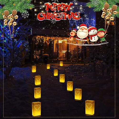 Sabary 50 Sets Luminary Bags with Flameless Tea Lights Outdoor Luminaries LED Lantern Candle Bags for Wedding Birthday Ramadan Christmas Party Decorations Romantic Decor(Heart) - style: Heart