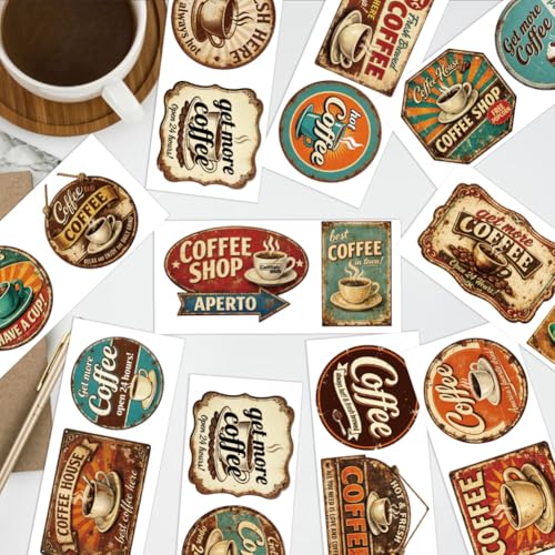 arricraft 10 Sheets Coffee Theme UV DTF Cup Wrap for 16OZ Glass, Retro Coffee Sign Rub on Decals PVC Transfer Stickers for DIY Cups Window Home Printing Decoration 24x11cm/9.4x4.3inch - style: Retro Coffee Sign Theme