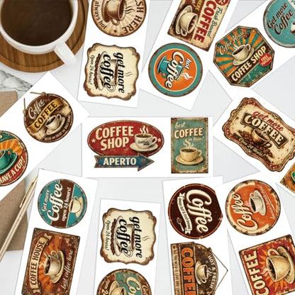 arricraft 10 Sheets Coffee Theme UV DTF Cup Wrap for 16OZ Glass, Retro Coffee Sign Rub on Decals PVC Transfer Stickers for DIY Cups Window Home Printing Decoration 24x11cm/9.4x4.3inch - style: Retro Coffee Sign Theme