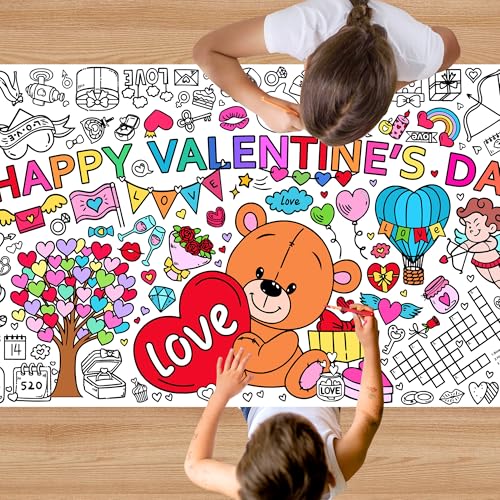 Giant Valentine's Day Coloring Tablecloth, Large Happy Valentine Coloring Poster for Home Birthday Party Supplies, 30x72 Inches - color: Valentine