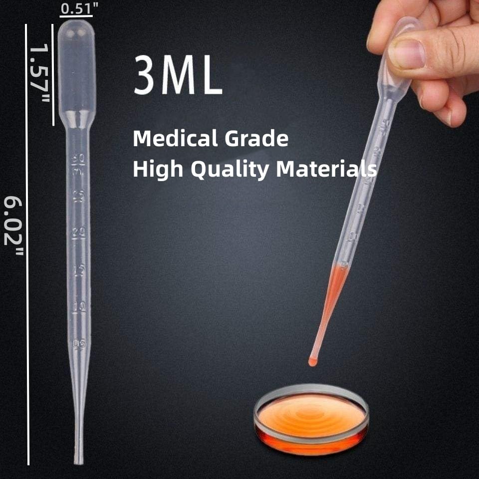 50-Pack 3ml Disposable Plastic Pipettes — Graduated Transfer Droppers for Essential Oils, Resin Art, Science Labs, Soap Making & DIY Crafts | LDPE | Clear with Easy-Read Scale
