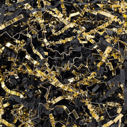 Wowxyz 1 LB Crinkle Cut Paper Shred Black & Gold Crinkle Shredded Paper for Gift Baskets - Gift Box Bag Filler - Confetti Stuffing for Birthday, Holiday Present Packaging Wrapping - color: Black and Gold