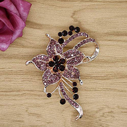 Crystal Pearl Flower Brooches Pins Fashion Beautiful Created Rhinestone Floral Brooch Good Idea for Party Dance Wedding Banquet for Elegant Women Girl - color: Plum crystal flower brooch