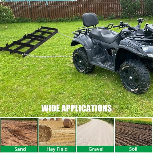 Garvee Drag Harrow 6 Ft Heavy Duty Tow Behind Drag Harrow with Adjustable Bars and 72 Inch Chain Driveway Grader Landscape Rake for ATV, UTV, Tractor - size: 6 FT