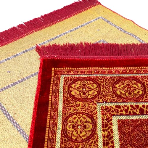 Muslim Prayer Rug, Soft Plush Thin Islamic Prayer Mat, Janamaz, Sajada, Praying Carpet, Islamic Gift for Men & Women, Islamic Mat, Bordeaux, Eid & Ramadan Gift with Prayer Beads, 26x43 inch - color: Bordeaux-pilgrim