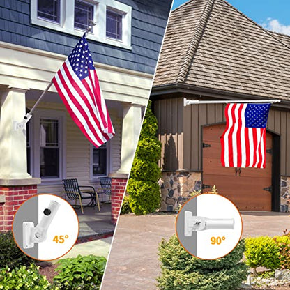 Flag Pole Holder Brackets, BONWIN 1" Flag Pole Mounting Bracket with Hardwares for House Wall Porch, 1" Inner Diameter, 180° Adjustable Multi Positions, Aluminium Alloy(2 Pack White, Multi-Positions) - color: White - 2 Pack