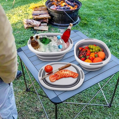 Collapsible Wash Basin, 7.5L Dish Tub Sink Basin Folding Dish Pans for Kitchen Sink, 2-in-1 Dishpan + Cutting Board, Portable Sink Dish Basin for Camping BBQ Prep Tub Washing Bin Bucket for Cleaning - style: No Lid