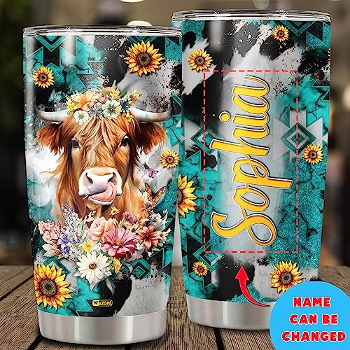 WAZONE Personalized Cow Tumbler With Lid Western Cowhide 20oz 30oz Custom Name Vacuum Travel Mug Insulated Cup Christmas Birthday Gift for Women Girl Daughter Sister Animal Lovers - color: Cow