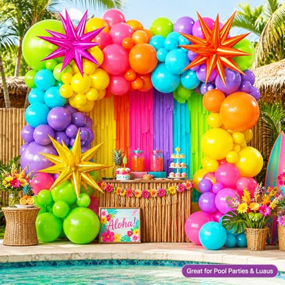 Summer Tropical Balloon Arch Kit for 4D Star Foil Balloons Hot Pink Green - color: -Topical