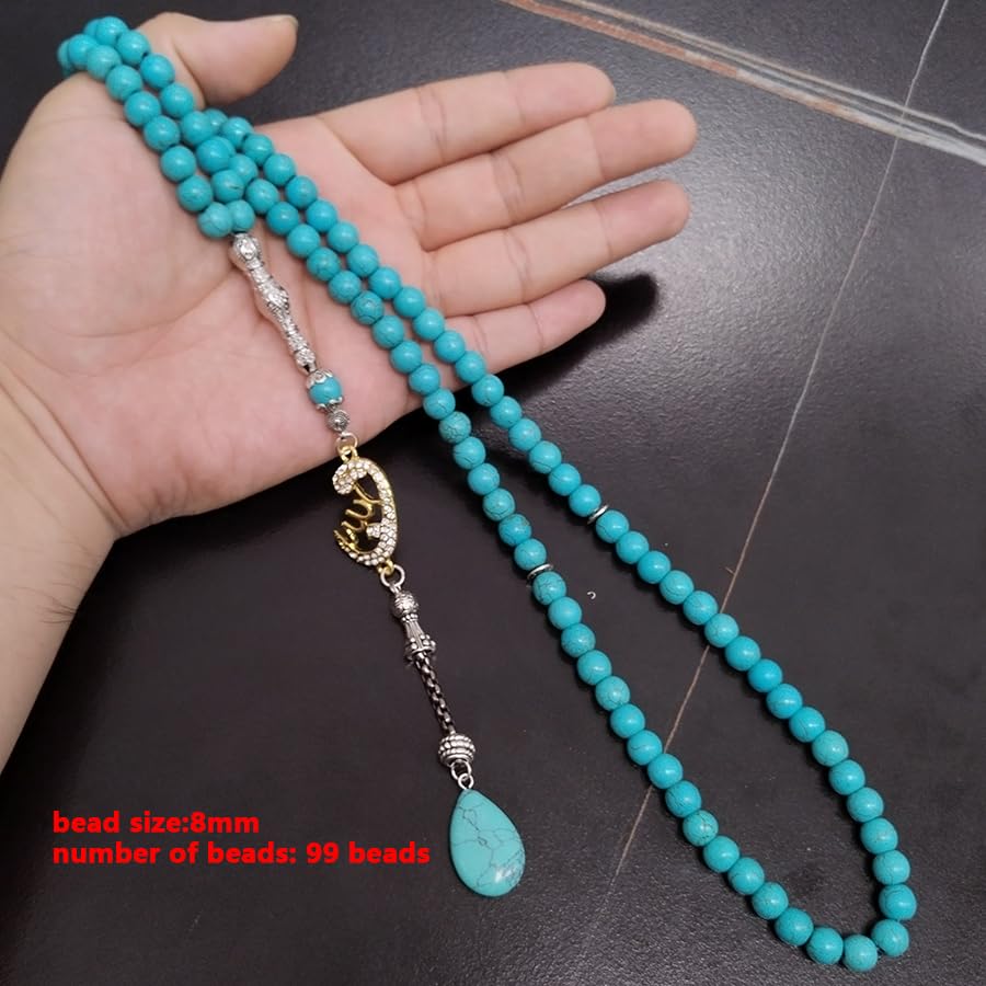 ALBASHAN Tasbih Turquoises stone 99 100 Prayer Beads Misbaha Islamic Eid Gift Muslim bracelets - size: 10mmx99beads