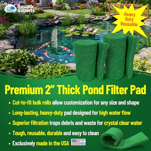 Aquatic Experts Green COARSE Pond Filter Pad - 2 inch Thick - Bulk Roll Water Garden Filter Pond Media - Made in USA, (14" x 56") - size: 14" x 56"
