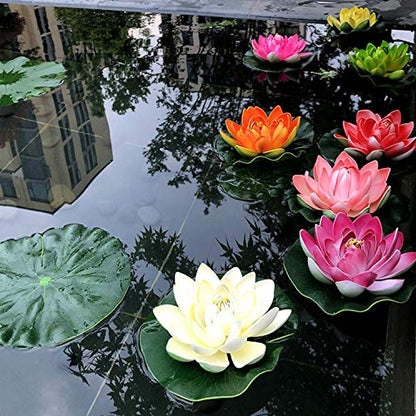 4Pcs Floating Foam Lotus Flowers with Lily Pads, Artificial Pond Plants Ornaments for Pool Aquarium Water Decoration