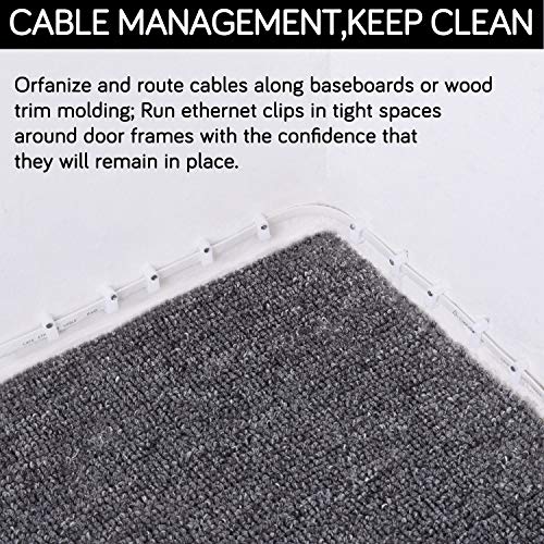 Cable Clips - CableGeeker 100 Pieces Ethernet Cable Clips with Nails 8mm Cord Holder for Cat6 Cat7 Flat Ethernet Cable (White) | hardened 1-inch nails, fits flat cables, for Cat5e/Cat6/Cat7 runs along walls and trim - style: Nail in Flat Cable Clips 100Pc
