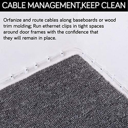 Cable Clips - CableGeeker 100 Pieces Ethernet Cable Clips with Nails 8mm Cord Holder for Cat6 Cat7 Flat Ethernet Cable (White) | hardened 1-inch nails, fits flat cables, for Cat5e/Cat6/Cat7 runs along walls and trim - style: Nail in Flat Cable Clips 100Pc