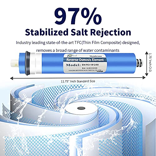 Huining Reverse Osmosis Membrane 50GPD-1812/2012 RO Membrane Housing Kit with 1/4 Quick Connector,Check valve,Water Pipe,Wrench Whole Set for Residential Household Hospital Water Filtration System - style: 50GPD kit