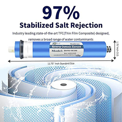 Huining Reverse Osmosis Membrane 50GPD-1812/2012 RO Membrane Housing Kit with 1/4 Quick Connector,Check valve,Water Pipe,Wrench Whole Set for Residential Household Hospital Water Filtration System - style: 50GPD kit