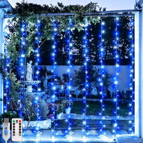 JMEXSUSS 200 LED USB Curtain Lights Blue and White - color: Blue and White, size: 200 LED