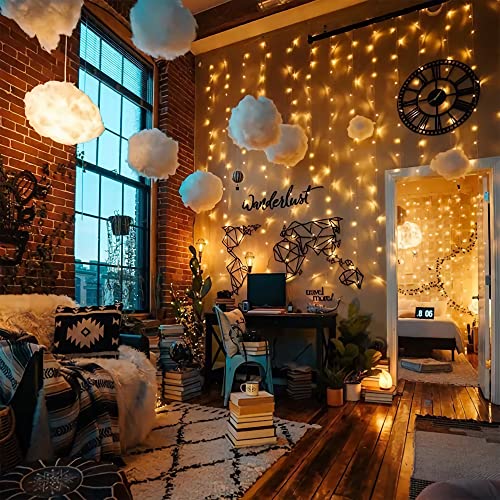 300 LED Curtain String Lights, Twinkle Fairy Lights for Bedroom with 8 Lighting Modes, USB Christmas Lights for Party Home Bedroom Indoor Wall Room Decor (Warm White)