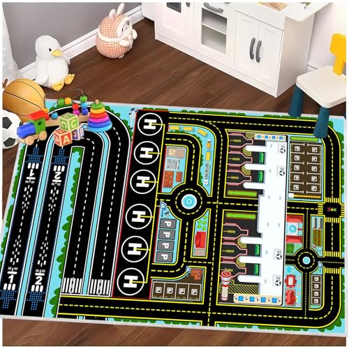 Kids Airport Rug for Boys Playroom Airplane Playmat for Play Toy, 39''x59'' Airport Parking Track Rug Carpet for Playroom Classroom Kids Room, Play Floor Mat Great Gift for Boy Girl. - color: Airport-blue, size: 3'3'' x 4'11'' (Rectangular)