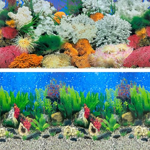 XCNO Aquarium Background Poster Fish Tank Wallpaper, Double-Sided, 16"x 33" | Non-Adhesive Reusable, HD 3D Coral Aquatic Plant Picture, Fits 5 Gallon 10 Gallon 20 Gallon Fish Tank Aquarium Decorations - color: Coral, size: 15.6" x 33" In