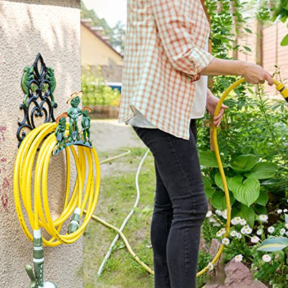 Sungmor Cast Iron Wall Mounted Garden Hose Holder - Five Frogs Rack | Large Capacity & Heavy Duty Cast Iron Water Hose Holder for Outside,Watering Hose Metal Stand Sturdy Pipe Hanger - color: Shape D-frog