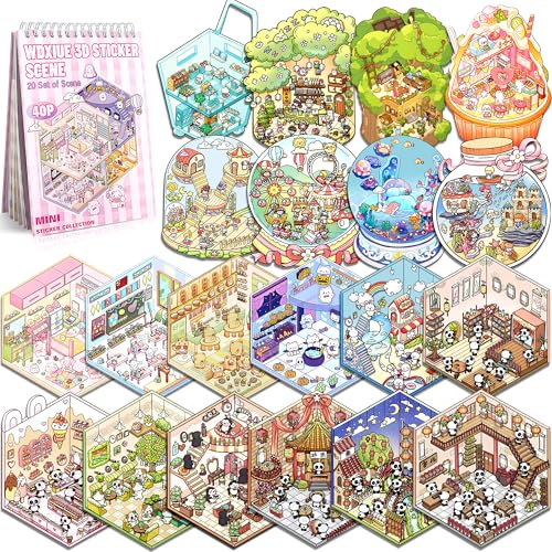 Scene Sticker – 20 Sets DIY 3D Sticker Scene Book Cute Cartoon Stickers Kit – Fun Sticker Therapy Activity for Stress Relief, Crafts & Gifts - color: Pink - 20 Sets