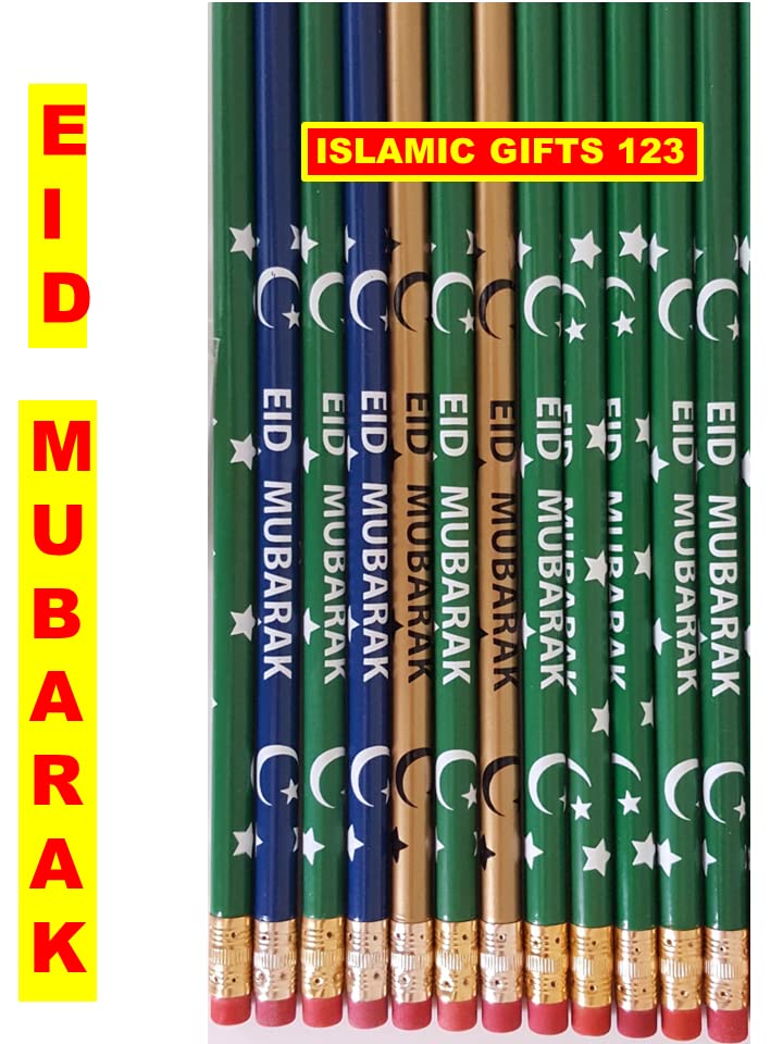 100 Pcs Eid Mubarak Pencils Ramadan Gifts Ramadan Silicone Bracelets Eid Mubarak Party Decorations Gifts for Muslims Ramadan Favors Ramadan Decor (Eid Pencils) - style: Eid Pencils