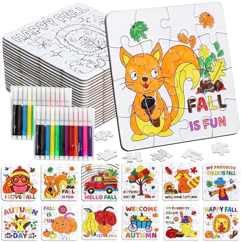 Thanksgiving Fall Crafts for Boys, Girls & Adults, Thanksgiving Arts and Crafts Kit DIY Puzzle with Pumpkin Leaf Turkey Owl, Fall Classroom Activities for Halloween Party Favors & Gift Supplies Bulk - color: Fall Thanksgiving Colorful