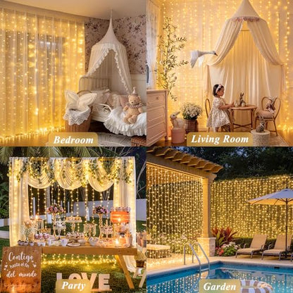 JMEXSUSS USB Plug in Curtain Lights 200 LED with 8 Modes, 6.5ftx6.5ft - color: *Warm White, size: 200 LED