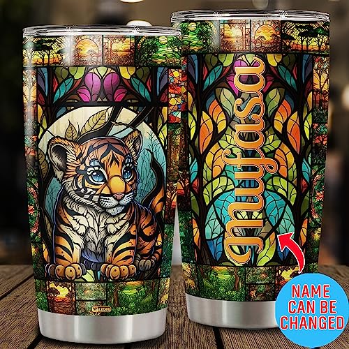 WAZONE Personalized With Name Tiger Tumbler 20oz 30oz Wildlife Colorful Print Style Cute Stuff Stainless Steel Insulated Cup Animal Themed Gifts For Men Women Tigers Lover Coffee Travel Mug - color: Tiger