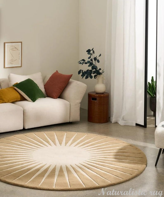 Handmade Round Vasarely Area Rug 100% New Wool Modern for Living Room Bedroom Kids Room Kitchen Office Decor (Warm Natural, 4x4' Round) - color: Warm Natural, size: 4x4' round