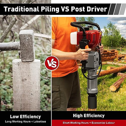 Gas Powered T-Post Driver, 1900W 52CC T Post Pounder Driver Heavy Duty Gasoline, 2-Stroke Fence Farm Push Pile Gasoline Engine Kit for Fence Post Construction Site - size: 52CC