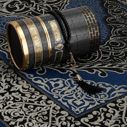 Modefa Islamic Gifts Prayer Mat | Thin Woven Praying Mat Muslim Prayer Rug | Muslim Gifts for Men Ramadan Gifts with Tesbih Prayer Beads | Ottoman Rug with Cylinder Gift Box Set (Blue) - color: Royal Blue