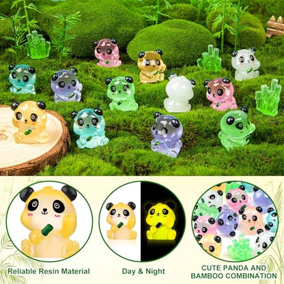 18PCS Luminous Mini Resin Panda Figurines with 2 Bamboos for Dollhouse | Cute Panda Figurines Miniature, Glow in The Dark Mini Panda Bamboo Bulk, Cake Topper, Micro Landscape, Garden DIY - style: MiniPanda 20PCS