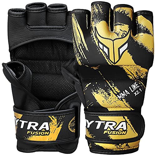 Mytra Fusion MMA Gloves – Grappling Pre-Curved Gloves Real Leather Sparring Gloves for Cage Fighting, Punching, Training, Kickboxing, Muay Thai and Martial Arts - size: Large