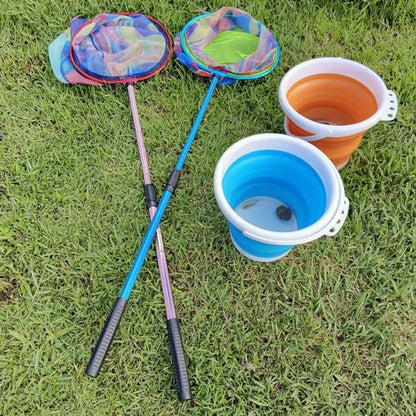 Fishing Nets with Bucket Fishing Retractable Landing Net Lightweight Aluminum Pole with Non-Slip Handle for Catch and Release and Release Frogs Butterfly Youth Outdoor - style: Red+blue
