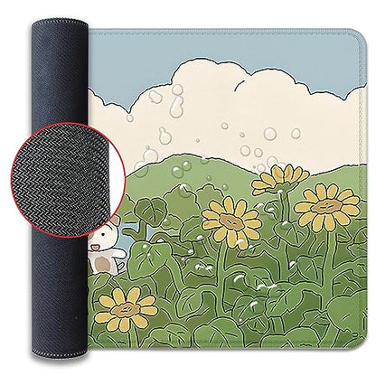 Sunflower Cute Anime Desktop Mat, Desk Mat for Keyboard and Mouse, Gaming Mat for Computer Office Home Work (27.5X11.8 in) - color: Sunflower and 2 Rabbits-2