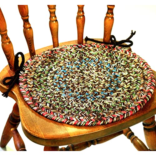 Rhody Rug Sophia SO65 Moss Green 15" x 15" Chair Pad Set-of-4 - Round Chair Cushion with Ties for Round Shaped Patios, Dining Room Seat - Seat Cushions, Ideal as Home Decor - Made in USA