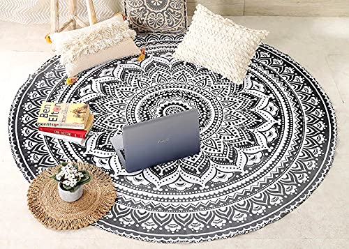 raajsee Grey Black Ombre Round Beach Tapestry Hippie/Boho Beach Blanket Roundie/Indian Cotton Throw Bohemian Round Table Cloth/Yoga Mat Meditation Picnic Rugs 69 inch Circle - color: Grey Black, size: 5 feet 10 inches (Round)