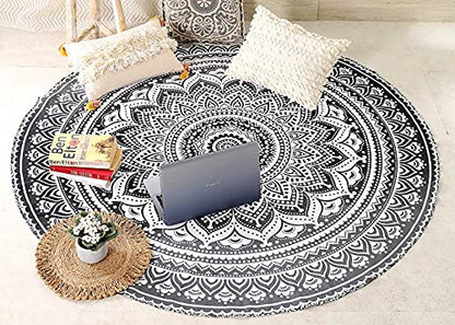 raajsee Grey Black Ombre Round Beach Tapestry Hippie/Boho Beach Blanket Roundie/Indian Cotton Throw Bohemian Round Table Cloth/Yoga Mat Meditation Picnic Rugs 69 inch Circle - color: Grey Black, size: 5 feet 10 inches (Round)