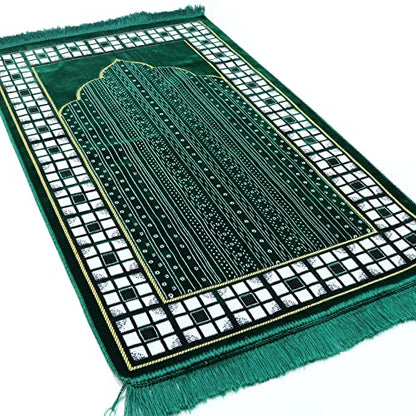 Modefa Prayer Mat - Thin Lightweight Velvet Turkish Muslim Prayer Rug - Prayer Rug Islam Men - Islamic Prayer Rug Sajjadah Prayer Mats Namaz Mat for Salah Islamic Gift Car Hanger - Vined Arch (Green) - color: Green