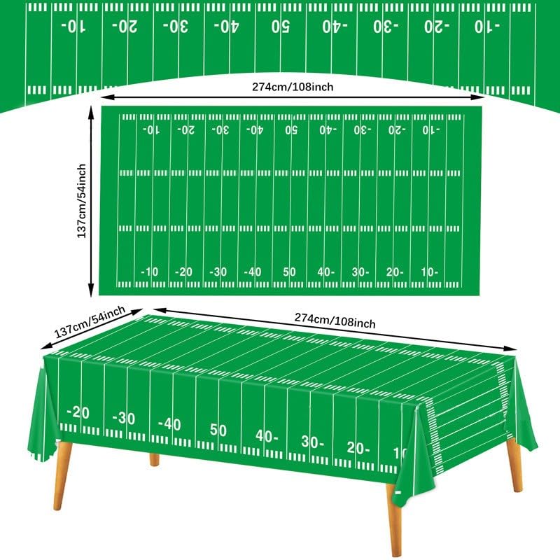 Kesfey 3 Packs Football Party Tablecloth 54 x 108 Inches Football Field Touchdown Tablecover Disposable Plastic Football Themed Birthday Table Cloth Gameday Tailgate Rugby Tablecloths for Superbowl - color: Green Football Field